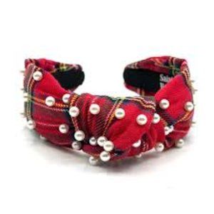Statement plaid tartan Christmas holiday pearl knot headband